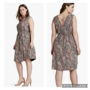 Lucky Brand Verna dress navy blue pink floral paisley sleeveless drawstring